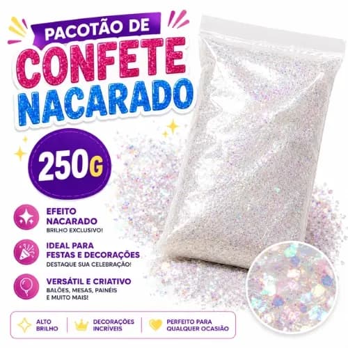 Confete Nacarado 250g para Balões Transparente Bubble Decoração Festa Brilho Papel de Parede Líquido