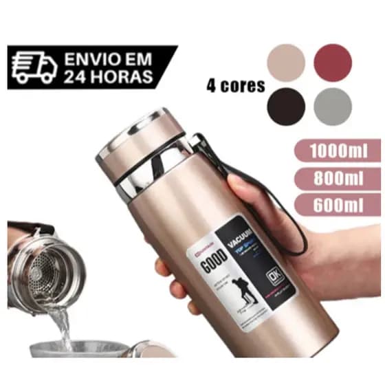 Garrafa Térmica 1000ml Garrafa Espacial Quente & Frio Com Isolamento De Inox Grande Capacidade Água Café Dupla Com Alça
