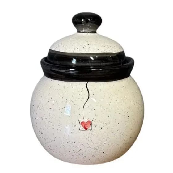 Pote Bola Armazenador de Alimentos Cerâmica Coração Preto | Organizador Decorativo para Cozinha