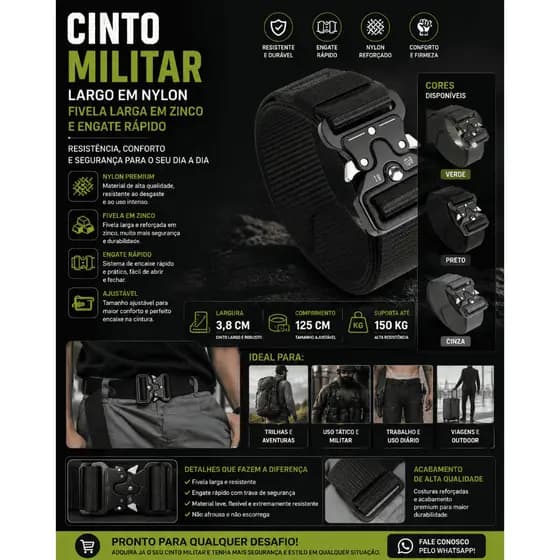 Cinto Tático Masculino Militar – Modelos com Fivela Rápida em Metal ou Plástico | Ajustável, Resistente e Leve