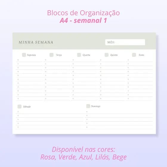 Planner Semanal A4, Bloco de organização semanal 1