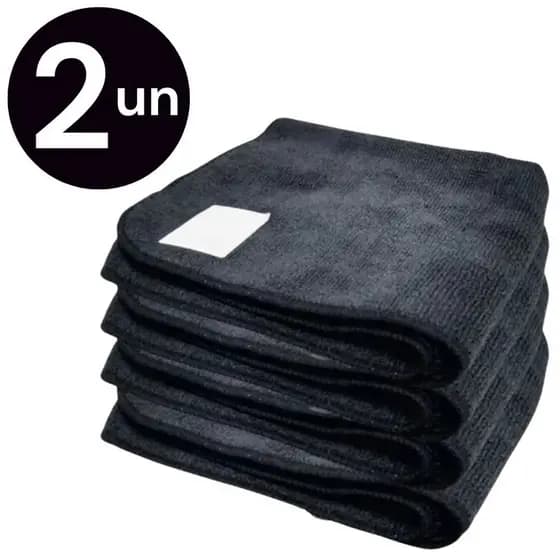 Kit 2 Panos Mágico Microfibra Grande Preto 60x40cm Anti Risco Automotivo Lava Seco Não Solta Fiapos