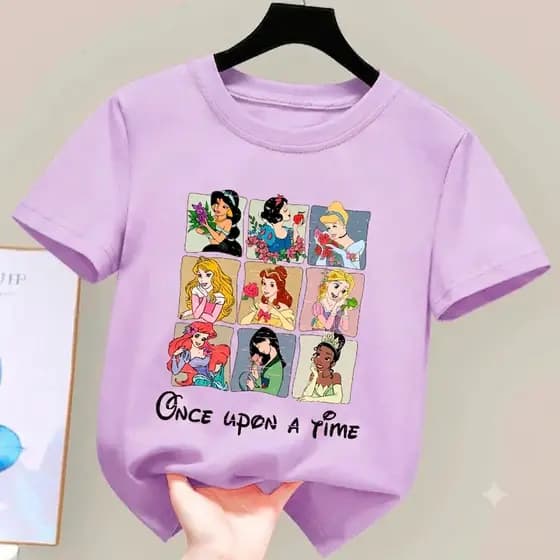 Camiseta De Algodão Infantil Feminina Princesas T-shirt Estampada