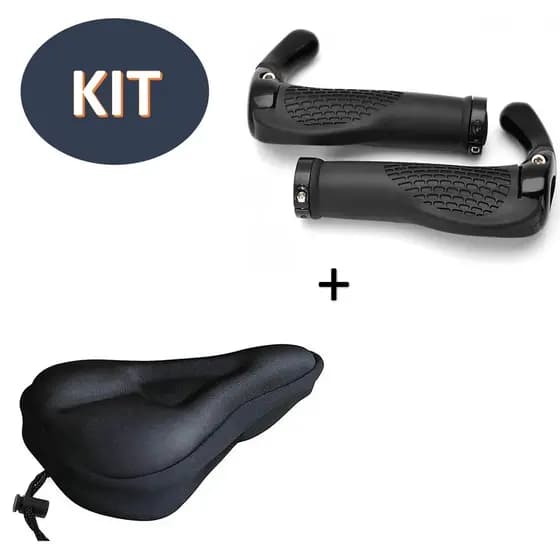 Kit Capa Para Banco Selim Bike Ajustável Confortável + Manopla Para Guidão Bike Anatômica Bar End Ciclismo