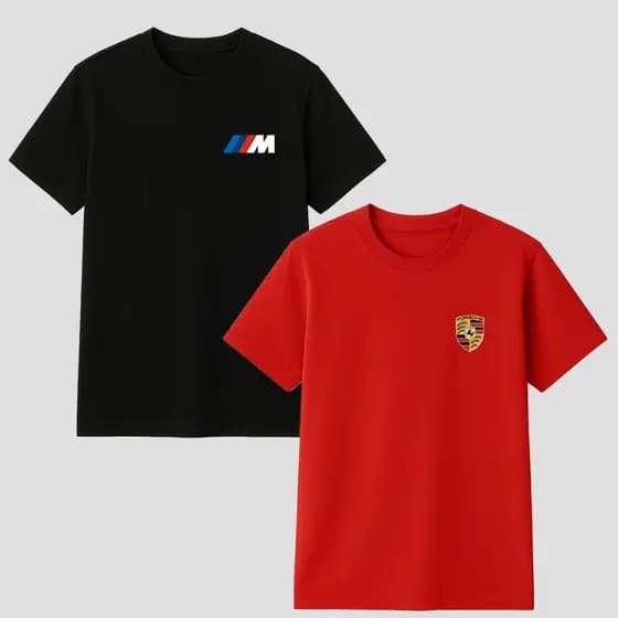 Kit 2 Camisetas Masculinas Algodão Carros BMW Porshe Várias Cores