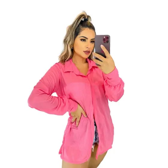 Saída de praia Chemise Curta Feminina Tendência do Verão