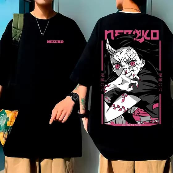 Camiseta Oversized Nezuko Oni Anime Mangá Camisa Unissex 100% Algodão