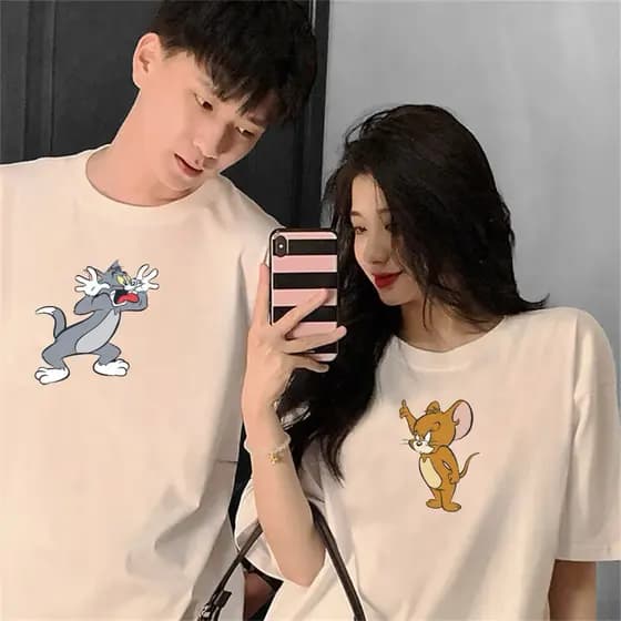Kit Casal 2 Camisas Kit Mozão Camisetas Basicas Tom e Jerry