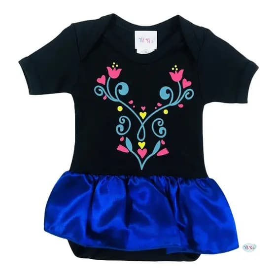 Bodie Tematico Ana Frozen - Tamanhos P ao G -Veste 0 a 12 meses.