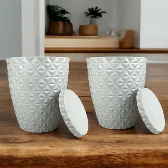 kit 2 Vasos Decorativo Para Planta Natural Polietileno Redondo Diamante Luxo Com Prato Coletor P