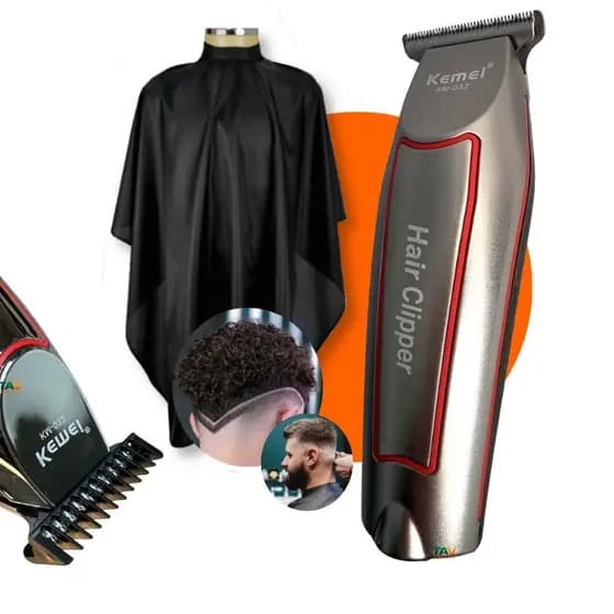 Kit Cabeleireiro Máquina Kemei Corte de Cabelo e barba Profissional + Capa de Corte Salão