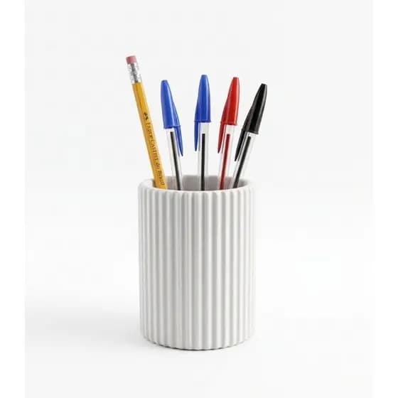 Caneca para Lápis e Canetas Branco Texturizado - Organizador de Mesa Minimalista Premium