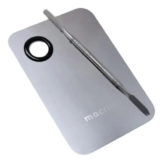 Kit Placa Com Espátula Aço Inox Para Maquiagem Base Corretivo Ac03 Macrilan