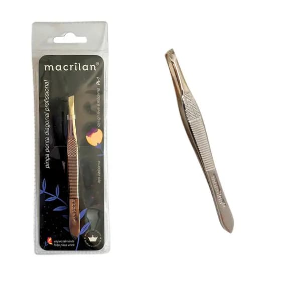 Pinça Para Sobrancelhas Profissional Ponta Diagonal Macrilan PI-1