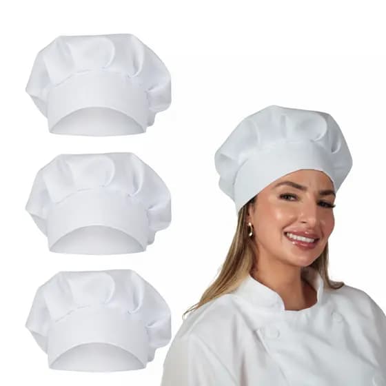 Kit 3 Toucas Chef Profissional Cozinha Unissex Ajustável Cozinheiro Padeiro