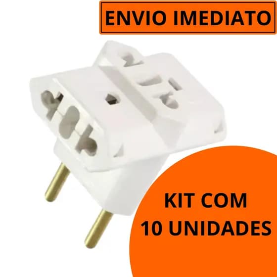 Kit 10 Unidades Adaptador Tomada Benjamin T 3 Saídas 2p+t 10a 250v Pino Segurança Qualidade