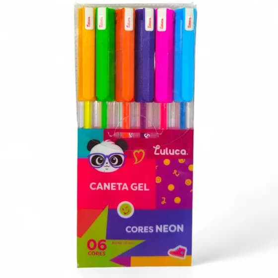 Kit Caneta Gel Neon Luluca 6 Cores – Ponta 1.0mm | Escrita Suave e Vibrante