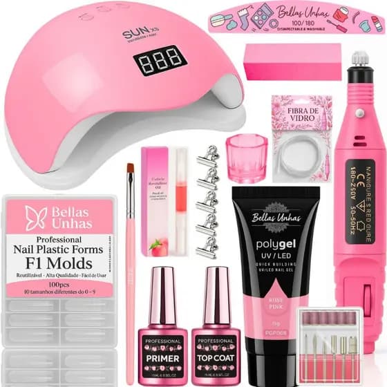 Kit de Unha Polygel 30g Poligel Cabine Estufa Lixadeira Elétrica Molde F1 - Envio Imediato