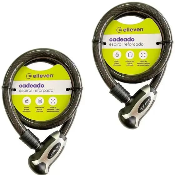 2 Cadeados Elleven 80cm X 15mm Cabo Aço Bicicleta Moto Chaves