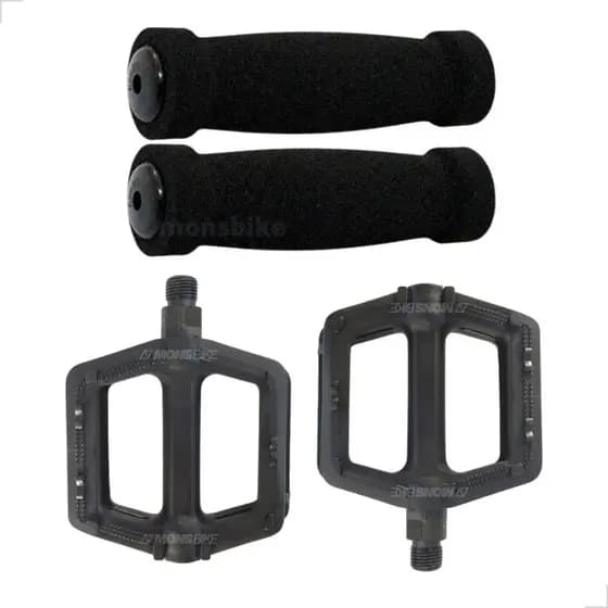 Pedal Plataforma Nylon Bike Mtb Rosca Grossa + Par Manoplas Punho Espuma