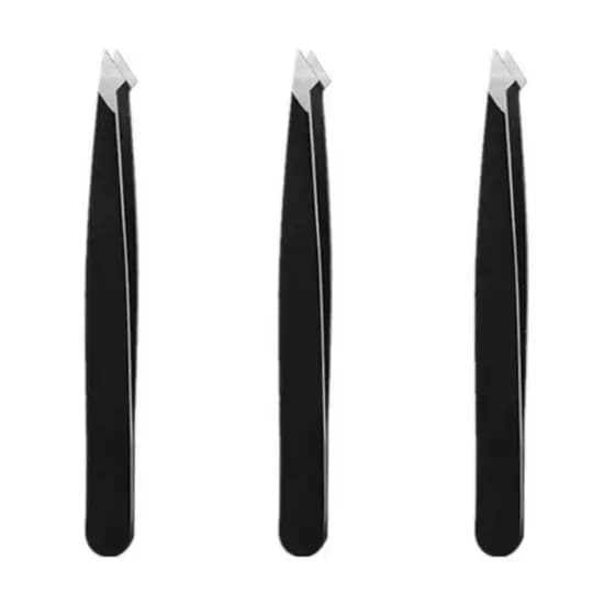 KIT 3 Pinças Inox BLACK Profissional Designer de Sobrancelhas Pontas chanfradas