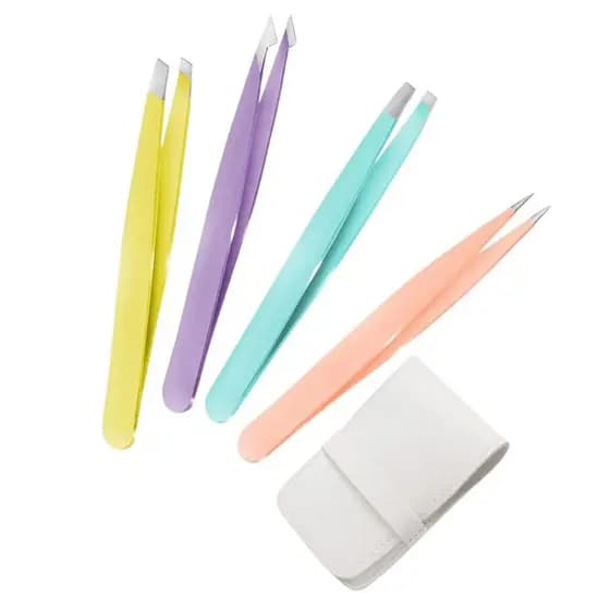 Kit com 4 Pinças Profissionais e Estojo para Design de Sobrancelhas