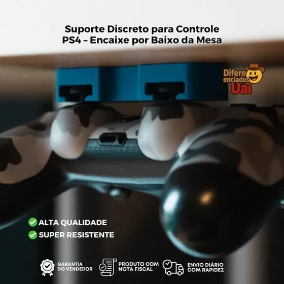 Suporte Discreto para Controle PS4 – Encaixe por Baixo da Mesa | Praticidade e Design com Estilo