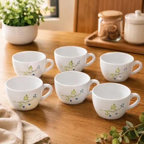 Conjunto 6 Xícaras Tropical Lagoon 130ml Branca Tons de Azul e Verde Ideal para Café Chá e Chocolate