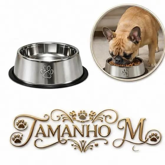 Comedouro Tigela Vasilha Média Antiderrapante P/ Cachorro e Gato 18cm Inox Resistente e Durável