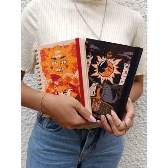 Sketchbooks A5 • Caderno Tarot • cartas de Tarot • Papel pólen • Wire-o • Folhas 90g • Mistic - ARTESANAL