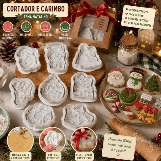 Cortador Biscoitos Moldes Natalinos | para Cookies, Pasta Americana e Biscuit 16 peças