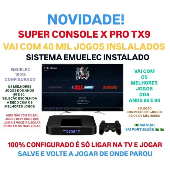 Super Console X PRO Console de Jogos Retrô com 40 Mil Jogos + 2 Controles