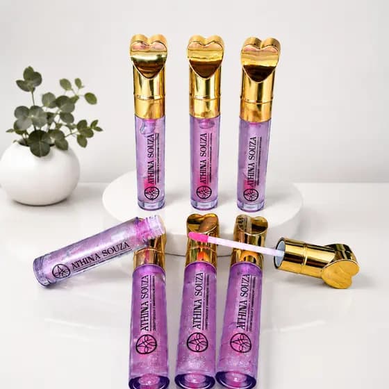 30 Lip Gloss Personalizado 5ml com Logo Brinde Empresarial Tampa Coração Dourada