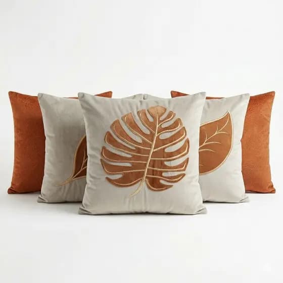 Kit 5 Almofadas Luxo Suede Aveludado Bordado Cobre Costela de Adão Sofá Sala 45x45cm
