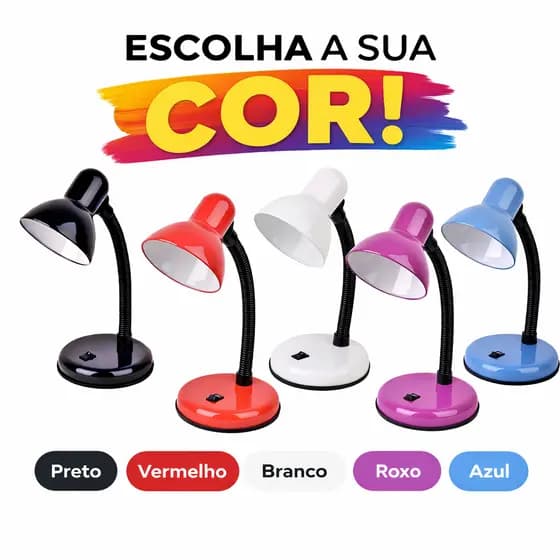 Luminária Mesa Abajur Articulada Flexível 40 Watts Bivolt Iluminação Quarto Escritório Sala Leitura