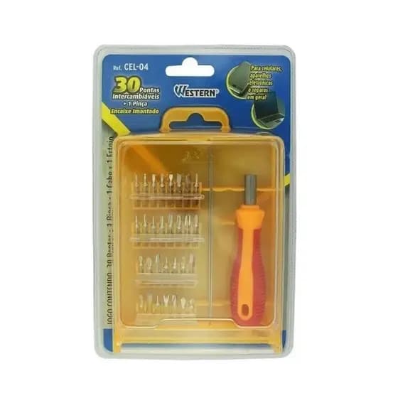 Jogo Chave de Precisão c/ 30 Pontas Intercambiáveis Ideal p/ Reparos de Celulares Tablets Eletronicos