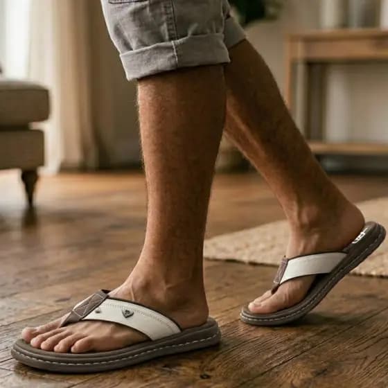 Chinelo Sandália Masculino Couro Legitimo Antistress Ortopédico Anatômica