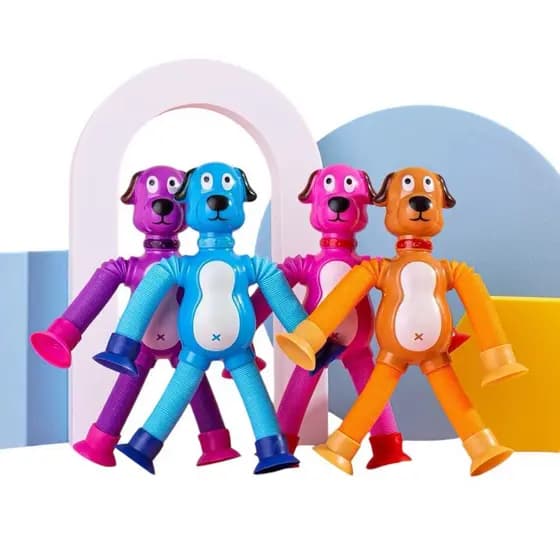 KIT 12 Cachorro Pop Tube Estica e Gruda Tubo Esticado Brinquedo Infantil Ventosa Sensorial