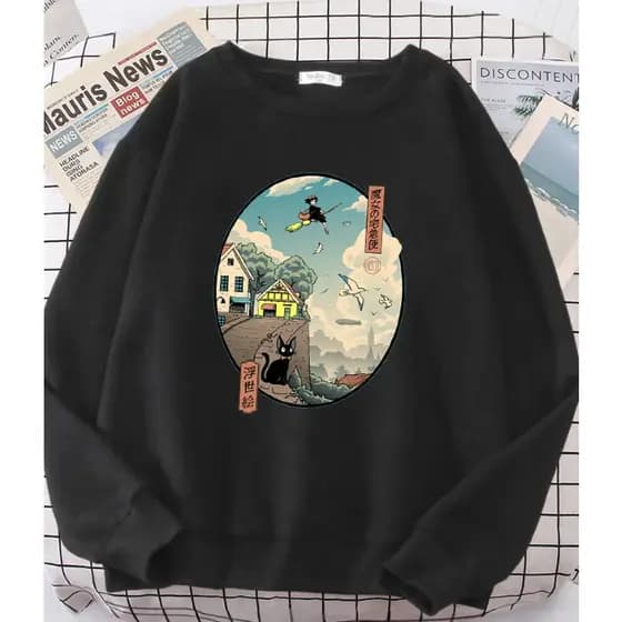 Moletom Gola Redonda Estampado Ukiyoe Kiki's Delivery Service feminino