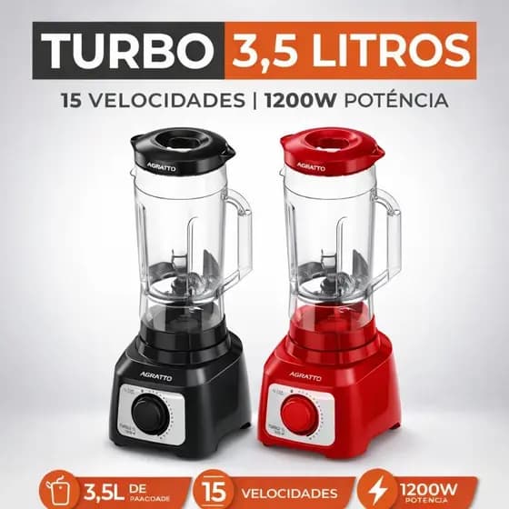 Liquidificador Turbo 15 3,2 Litros 1200W Preto 127V Agratto