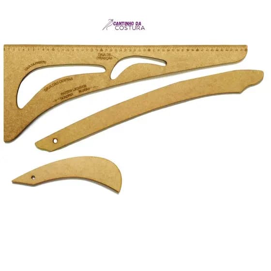 Kit Regua Conjunto Costura Modelista Nº2 Profissional 3Pçs MDF