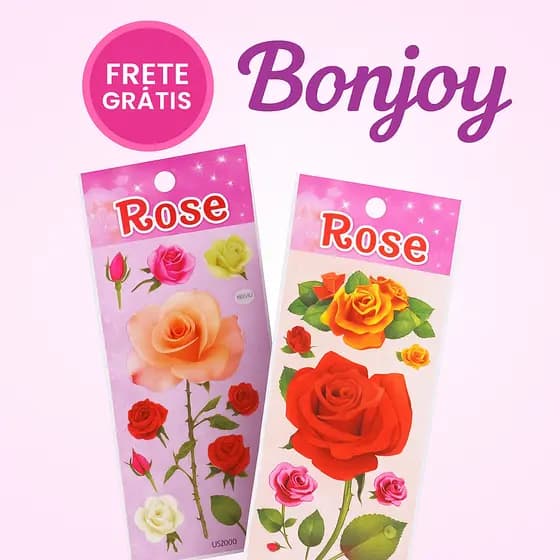 kit de cartelas de adesivos de rosas - flores - sticker - figurinha - lembrancinha
