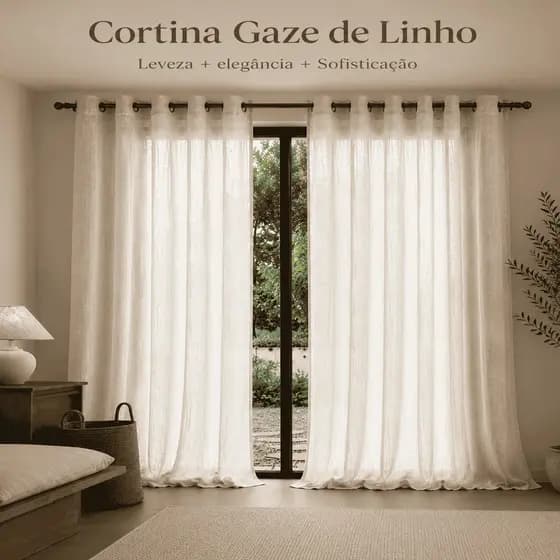 Cortina Gaze de Linho sem Forro - De 2,00 até 5 metros de largura - Alto Padrão Luxo Sala e Quarto