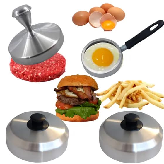 Forma Hambúrguer Abafador Tampa Modelador Aro Fritar Ovos Artesanal Caseiro Chapa Cozinha Lanches