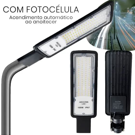Luminária LED Poste 100W 200W 300W 400W com Sensor Fotocélula para Iluminação Pública em Rua e Praça