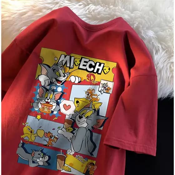 Camiseta Tom E Jerry Cartoon Print Camisetas Femininas Da Moda De Alta Qualidade Camiseta Fitness Feminina