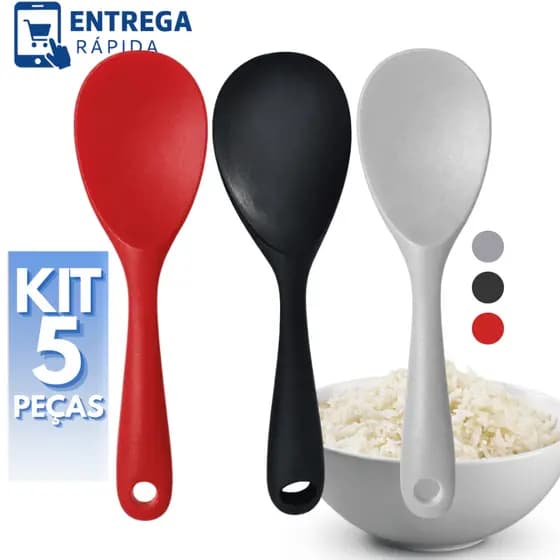 Kit 5 Colher de Silicone 21,5cm Cabo Curto Antirriscos BPA Free Utensílios para Cozinha Escolha Cor