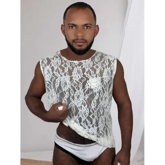 Regata Branca réveillon masculina transparência camiseta machao tule regata renda promoção