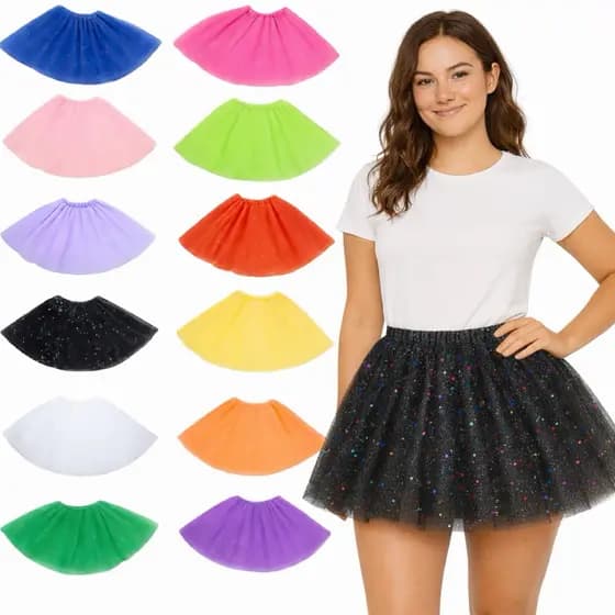Saia Tule Adulto Colorida Com brilho Festa Carnaval 40 Cm Tutu