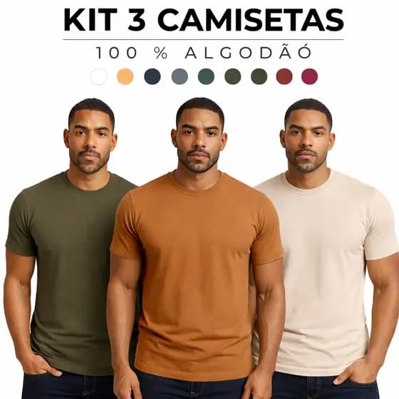 Kit Camisetas Masculinas Básicas 100% Algodão Malha Premium - AREL Basics